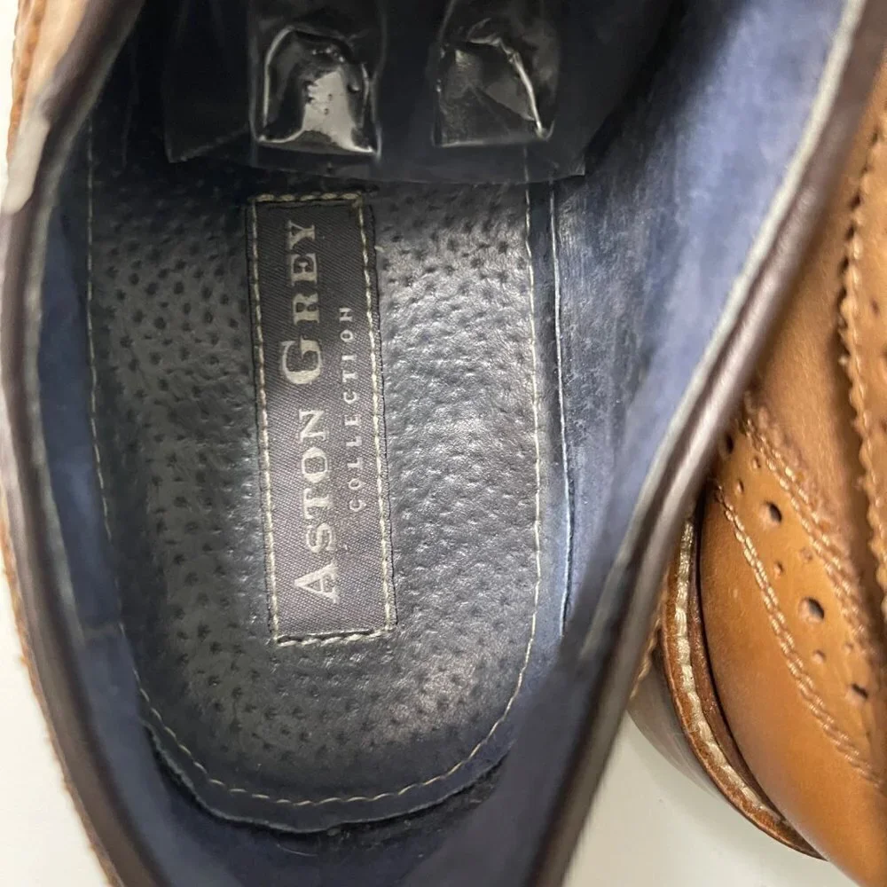 Aston Grey Mens Brown Leather Boyle Wingtip Oxford Lace Up Dress Shoes Size 10.5